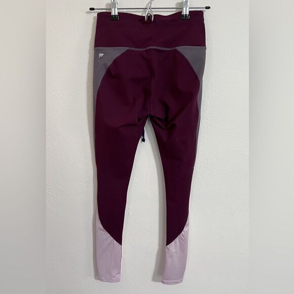 Fabletics mesh cutout drawstring workout leggings, gray pink and maroon size XS - Picture 2 of 4
